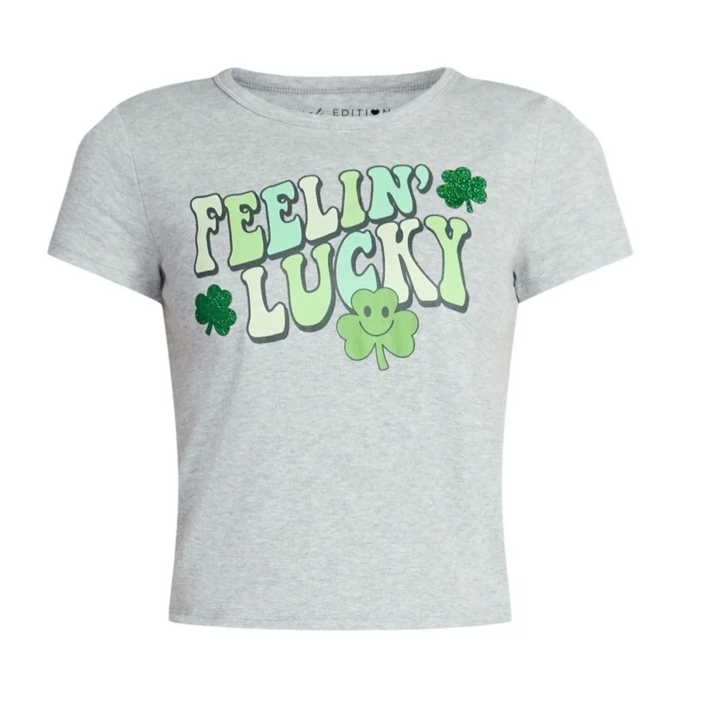 Social Edition Womens XL Feelin Lucky St Patricks Day Graphic Tee‎ Heather Gray